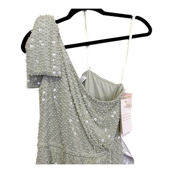 Mac Duggal Maxi Dress Pearl Embellished One Shoulder Formal Gown Size 12 NWT - Picture 5 of 10